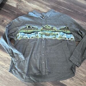Cool gray flannel shirt with nature scene on front ScAndia Woods Men's 4XL tall